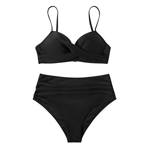 Suuksess HB4803BKM Women Twist High Waisted Bikini Push Up Two Piece Swimsuits Sexy Bathing Suits thumb #2