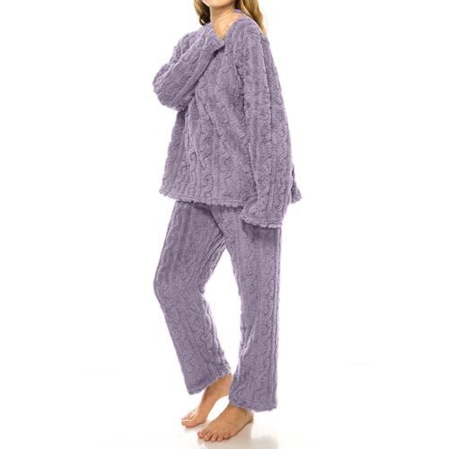 Huyxcye Flannel Pajamas For Women With Fuzzy Fleece 2 Piece Winter Set - image 4