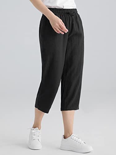 Weintee Women's Linen Crop Pants Capris with Pockets2