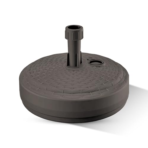 GARDENIX Base de Sombrilla Redondo marrón con Aspecto de ratán de plástico rellenable con Arena, Agua, Grava para jardín, Playa, terraza, paragüero