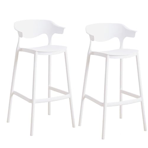 BK&MF Juego de 2 taburetes Altos de plástico,sillas apilables de Altura de mostrador con reposabrazos y Respaldo sillas de Cocina para Comedor, Bar y Cocina,Blanca,Set of 2