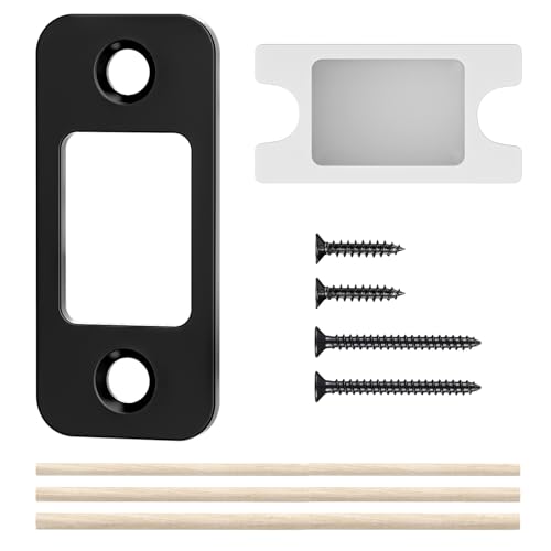 Deadbolt Strike Plate Door Backplate 1 x 2 1/4 Matte Black Round Corner Deadbolt Strike Plate - 1 Pack