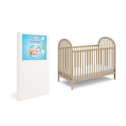 Graco Olivia Convertible Crib and Graco Premium Foam Crib & Toddler Bed Mattress Bundle (Driftwood) – GREENGUARD Gold Certified, Standard Crib...