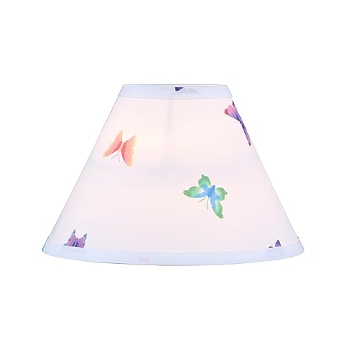 Image of Aspen Creative 56036, Hardback Empire Transitional UNO Lamp Shade, White with Butterfly and Floral Desing, 4 inch Top x 10 inch Bottom x 7 inch Slant, Slip UNO 33mm