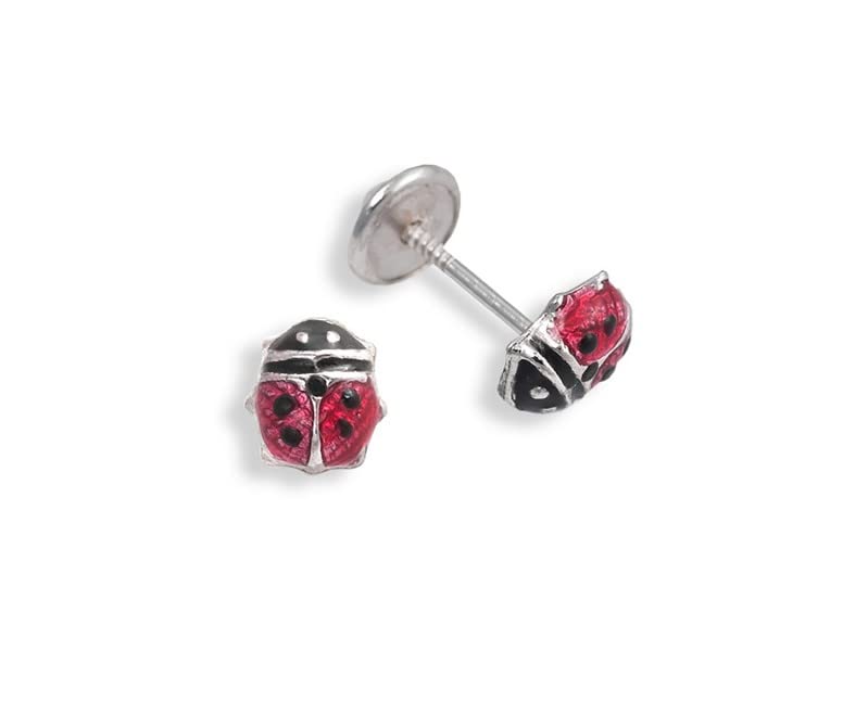 Turmalina   Pendientes bebe niña mariquita de Plata de Ley 925, pendientes con motivo de mariquita, tamaño de 5 x 6, de la marca de joyería Turmalina by Martina