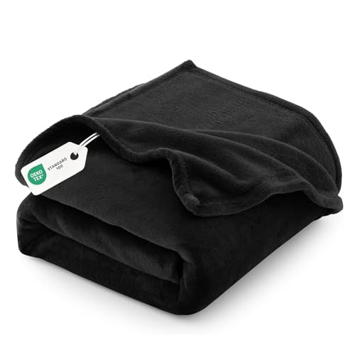 CozyLux Kuscheldecke Flauschig Decke 230x270 - Flanell Kuscheldecke Extra Groß, Weiche Sofa Decke, Warme Fleecedecke Wohndecke für 4 Jahreszeiten, Leicht Überwurf, King Blanket 230x270 cm, Schwarz