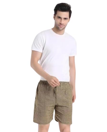 Men’s Regular Fit 100% Cotton Casual Lounge Shorts | Dual Pocket Sleep Shorts Pack of 3 (Large, Yellow)-picture-18