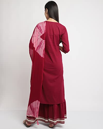 Image of Rajnandini Women's Cambric Cotton Solid Pure Embroidered Kurta Set With Dupatta