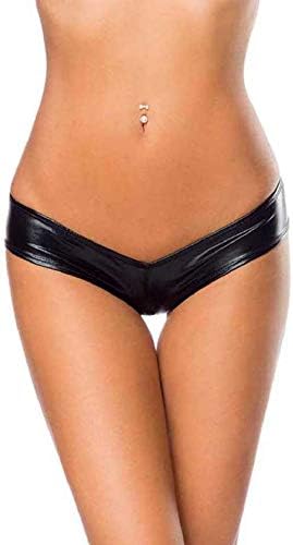 MASCUSWomen's Metallic Shiny Faux Leather Summer Trendy Thong Panty G String T Back Honeymoon Panties