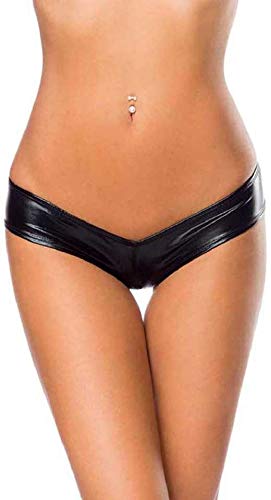 MASCUSWomen's Metallic Shiny Faux Leather Summer Trendy Thong Panty G String T Back Honeymoon Panties