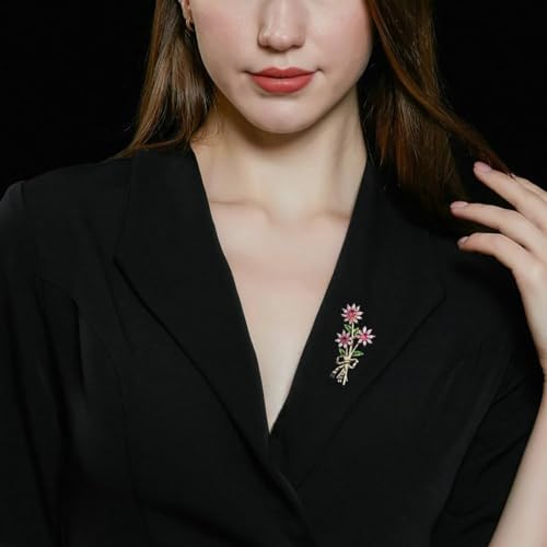 Image of 14K Gold Daisy Brooch with Crystal Inlay - Bright Bouquet Flower Crystal Brooch,Ideal Gift for Her on Special Occasions