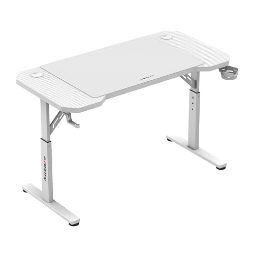 huzaro Hero 2.6 | Bureau PC Gaming | Construction Solide | Design Ergonomique | Plateau en Carbone | 120x60cm | Crochet Casque | Porte gobelet | Reglage 3 hauteurs | Passe-Cable | Blanc