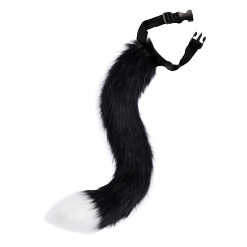 Nydotd Cat Costume Tail Faux Fur Tail for Cosplay Halloween Party Fox Cat Wolf Tail (Black White)