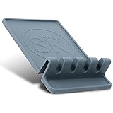 Silicone Utensil Rest - Knife, Spatula & Spoon Rest for Counter or Stove Top (Grey)