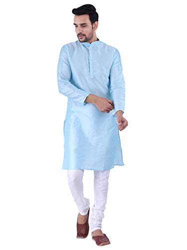 Image of HUZUR Men's Silk Solid Straight Long Kurta Pyjama Set| Ethnic Wear