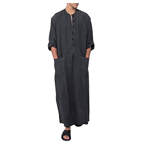 YUTING Herren Muslim Langarm Bluse Kleider Lange Topcoats Bequem Langes Hemdkleid Baumwolle Leinen Oberteil Pullover Cover