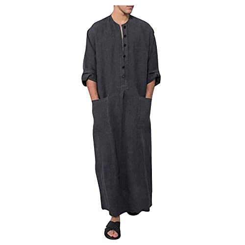 Caftan Musulman pour Homme Qamis Caftan Djellaba Vêtements Arabes de Dubaï Musulmane Cadeau Mariage Musulman Chemise de Nuit Longue Chemise Homme Abaya Islamique