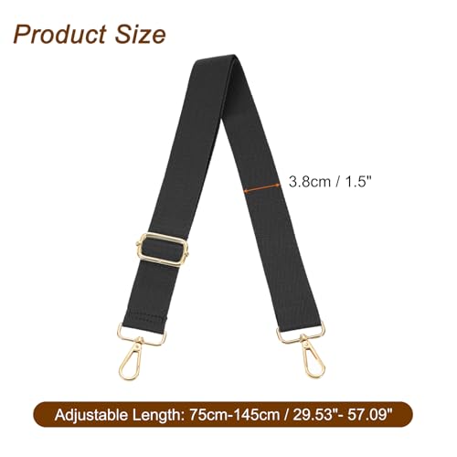 Image of uxcell Wide Shoulder Strap, 3.8cm Adjustable Purse Strap Replacement Crossbody Strap for Shoulder Bag Handbag, Black, Light Gold Pull Core Buckle
