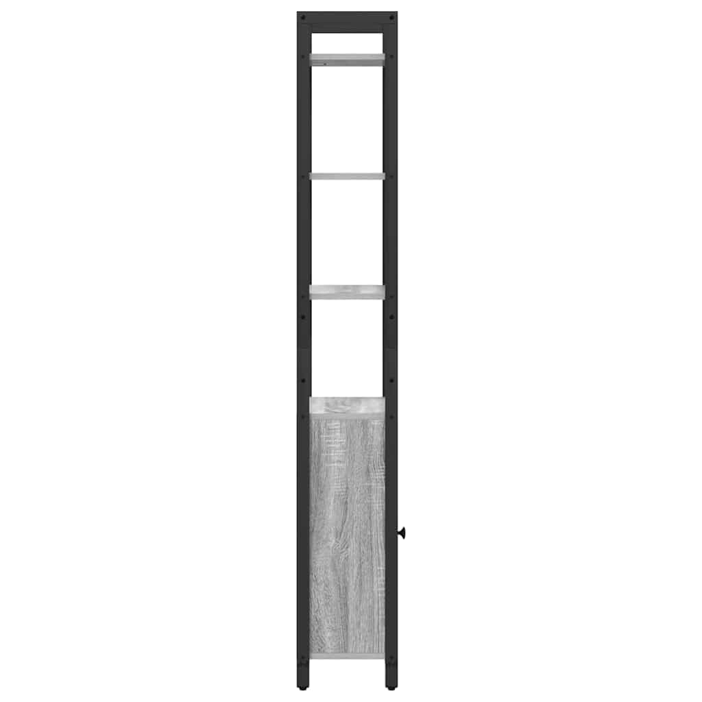 Librería Sonoma gris 40 x 24 x 161 cm, madera con 6 estantes y puerta, estantería estable para libros, decoración, oficina en casa