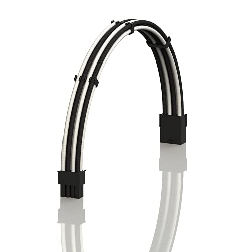 LINKUP - AVA 30cm 8-Broches (6+2) GPU PCI-E PSU Alimentation Câble d'Extension PC Mod Personnalisé à Manches Tressées avec Peigne┃Pack Unique┃300mm - Blanc Noir