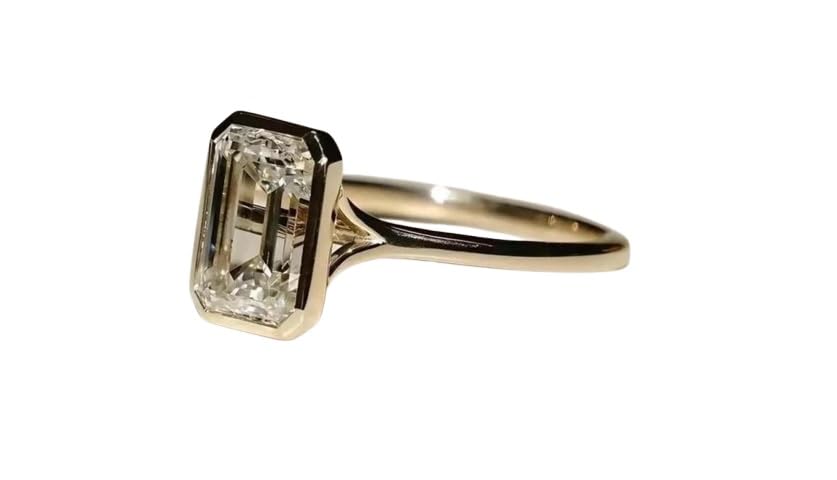 2.5 CT Emerald Cut Lab Grown Diamond Ring EF Color VS1 Clarity Engagement Ring Bezel Set Wedding Gift Ring For Her,solitaire ring,ring,rose gold,