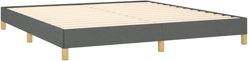 King Bed Frame Dark Gray 100% Polyester Fabric with Plywood and Engineered Wood, Platform Foundation, Sturdy Slatted Design, No Box Spring Needed, Easy Assembly for Modern Bedroom