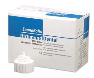 216206 Economy Cotton Roll, Non-Sterile, 3/8" Diameter, 1-1/2" Length, Medium, Pack of 2000