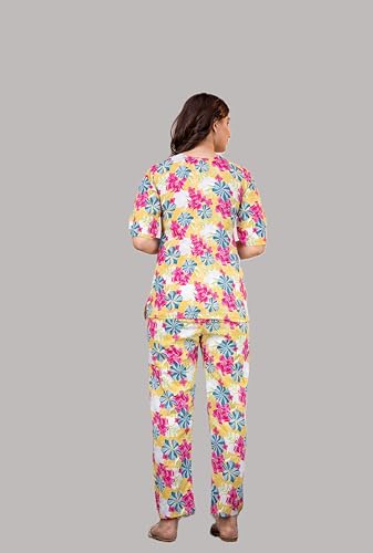Image of Women & Girl's Cotton Night Suit | Soft Breathable Nightwear for Women Comfortable Lounge Wear Sleepwear Set for Girls Ladies Skin Friendly Smooth Fabric | Cotton | Multicolor (, XL)
