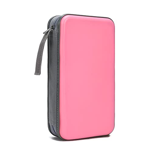 96 Capacity CD/DVD Case Storage Holder Binder Organizer Portable Zipper Hard Plastic CD/DVD Cases Organizer Wallet Book for Car Home Office Travel(Pink)
