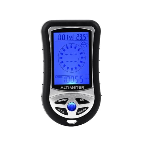 Image of amiciSense Ultra Practical 8 in 1 Digital Compass Altimeter Barometer Thermometer Weather Forecast Time Height Gauge LCD Backlight with 2 AAA Battery (Included)