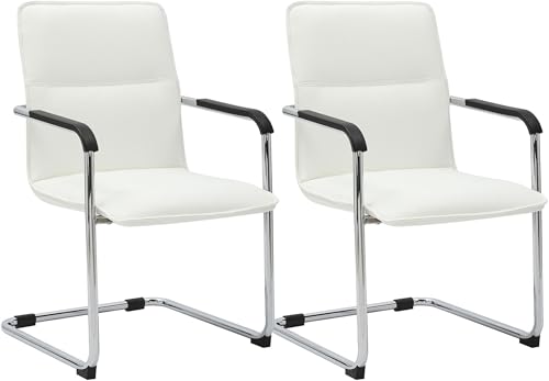 CLP Lot de 2 chaises Cantilever avec accoudoirs Seattle, chaises de Salle ŕ Manger Modernes rembourrées avec revętement en Simili-Cuir, Couleur:Blanc