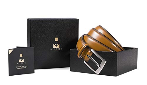Milorde's Men Genuine Leather Belt With Single Prong Buckle, Fashion & Classic Design For Dress And Causal (Size 36 (Waist 34), Basic Tan) #TOP4
