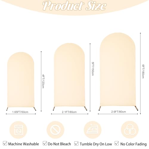 Spandex Fitted Wedding Arch Cover Set of 3 Beige Arch Backdrop Cover, Round Top Chiara Backdrop Stand Covers for Wedding Birthday Party Baby Shower Banquet Arch Decoration (Beige, 4FT,5FT,6FT) - image 2