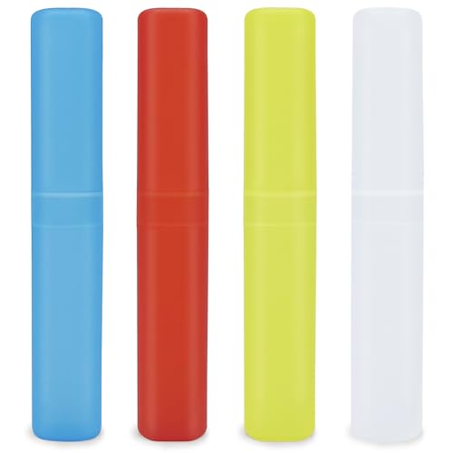 Image of Mulbozy 4 Pack Portable Travel Toothbrush Case, Transparent Breathable Plastic Toothbrush Holder for Home, Travel, Business, Camping, School