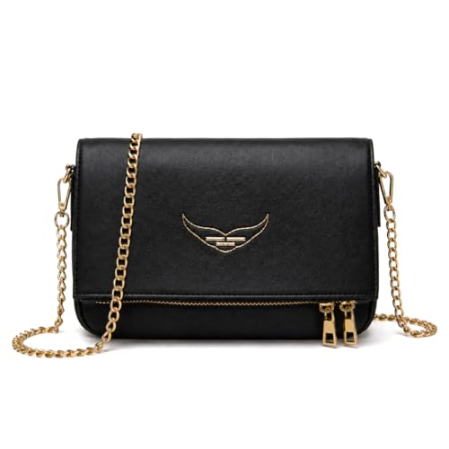 Bolsa Clutch Zadig & Inspired Transversal Alça Corrente Dourada Rock Chic Moda Casual Versátil Original ALWY (Preto)