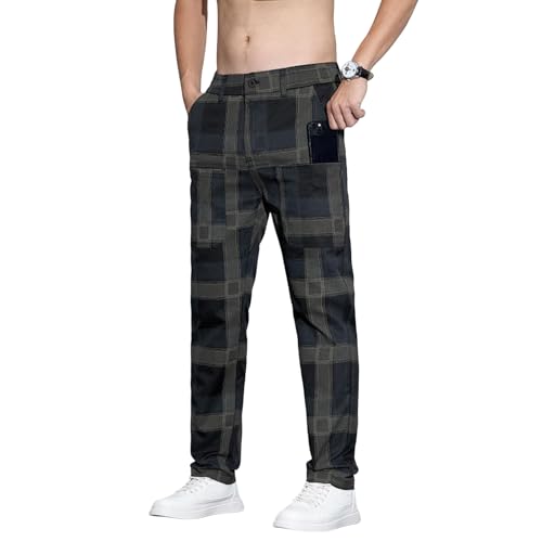 Pantalon décontracté homme à carreaux coupe droite élastique fluide pour le printemps été