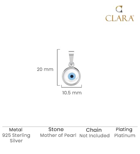 Image of Clara 925 Sterling Silver Evil Eye Pendant Necklace for Men & Women | With or Without Chain | Platinum Plated