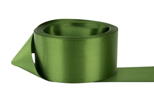 Image of Ribbon Bazaar Double Faced Satin - Premium Gloss Finish - 100% Polyester Ribbon for Gift Wrapping, Crafts, Scrapbooking, Hair Bow, Decorating & More - 2-1 /4 inch Moss 25yd Spool