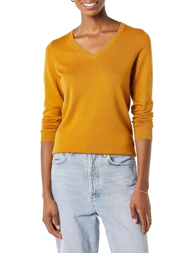 Amazon Essentials Womens Lightweight Long-Sleeve V-Neck Sweater Dark Golden Yellow X-Large
