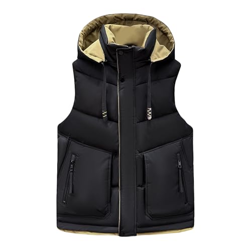 DGHM-JLMY Men's Fashion Hooded Puffer Vest Lightweight Quilted Gilet Sleeveless Zip Up Padded Jackets Coat With Pockets (4X-Large,Black)