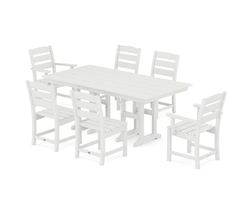 POLYWOOD Lakeside 7-Piece Outdoor Dining Set, Recycled Plastic Patio Furniture Table and Chairs, All-Weather, White