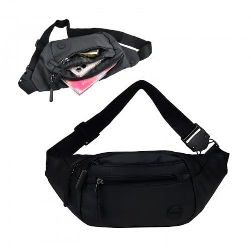 Nylon Bumbag for Men and Women, Waterproof Waist Bag with Adjustable Strap, Black, 35x16x4cm, Lightweight Hip Pack