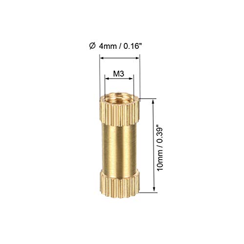 Image of uxcell Knurled Threaded Insert, M3 x 10mm (L) x 4mm (OD) Female Thread Brass Embedment Nuts, Pack of 50