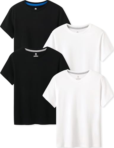 Image of LAPASA Boys & Girls Cotton T-Shirts 4 Pack Tagless Tees for 3T-13Y Kids K01 | Ribbed Crewneck & V Short Sleeve Undershirts for Toddlers and Teens. Soft, Breathable, Ideal for School /Daily Wear /Sport