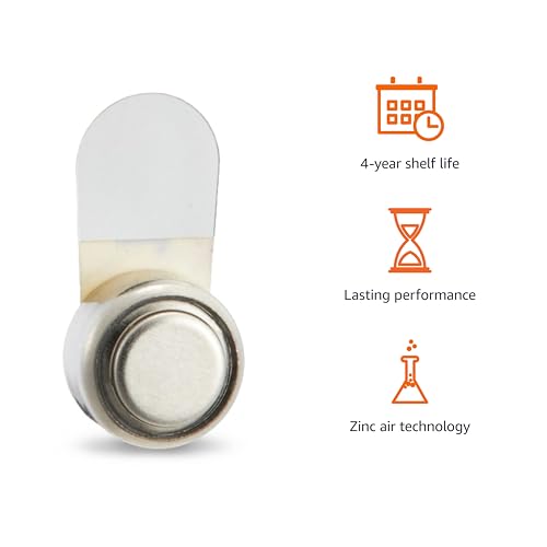 Image of Amazon Basics 60-Pack Size 10 Hearing Aid Batteries, Zinc-Air Technology, 1.45 Volt, Yellow Tab, 4-Year Shelf Life, Mercury-Free, Child-Safe Package (Use Scissors to Open)