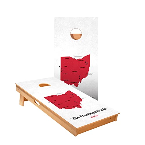 Skip's Garage Buckeye State Cornhole Boards - Includes (2) Boards (Resin Bags) + (1) Case & (2) Edge Lights