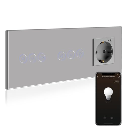 BSEED BSEED Doble Interruptor Regulador de Luz WiFi con Enchufe,Compatible con Alexa y Google Home,Control de APP y Función de Temporizador,WiFi Interruptor de Luz Atenuador con Enchufe Inteligente Gris