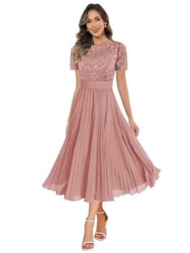 HYY Women's Mother of The Bride Dresses Chiffon Lace Appliques Short Sleeve Formal Wedding Dress