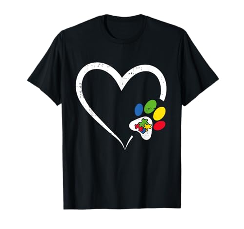 Heart Dog Paw Print Autism Awareness Boys Girls Kids T-Shirt