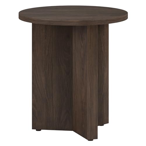 Henn&Hart 20 Scandinavian Round End Table, Side Table, Nightstand with X-Base for Living Room, Office, Family Room, or Bedroom, Rich Brown